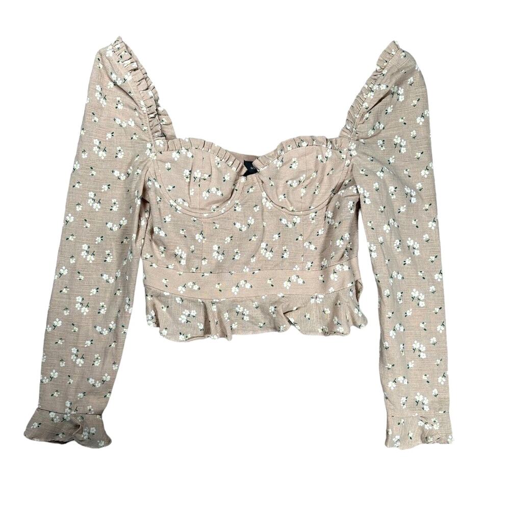 Majorelle Corie Top S Tan Ditsy Floral Linen Blend Girly Ruffle Feminine Boho